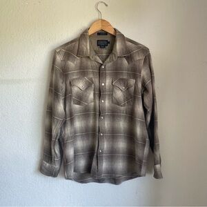 Pendleton Grey/Brown/Tan Ombré Plaid Wool Western Shirt